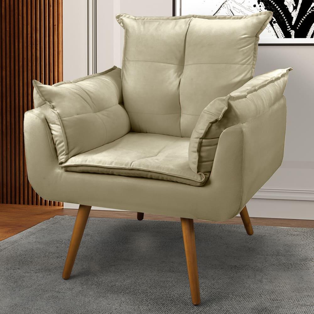 Poltrona Decorativa Sala de Estar Recepção Vicky Pés Palito Suede Bege - Desk Design