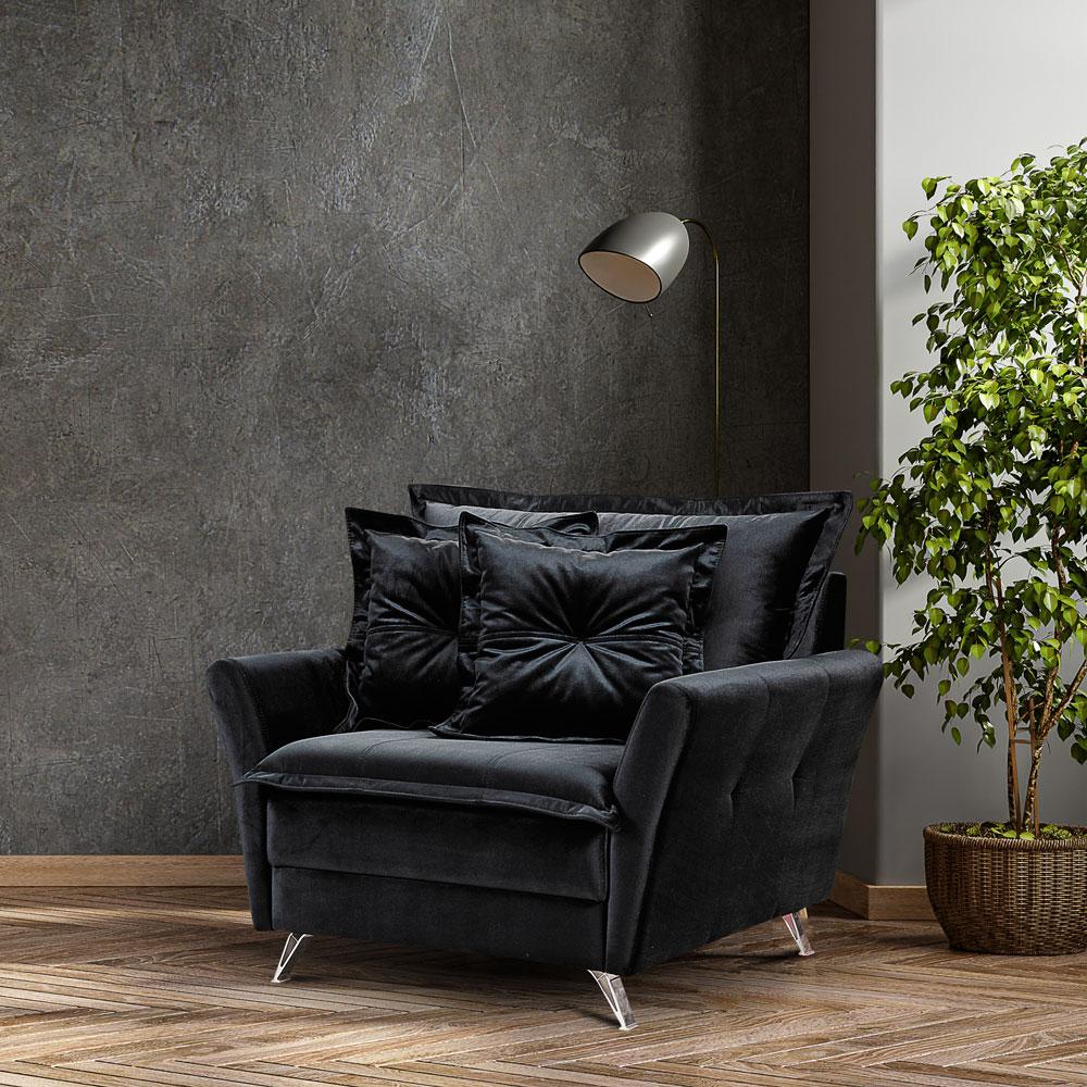 Poltrona Decorativa Scarlett Deluxe Soft D-28 Molas Bonel Veludo Preto - Desk Design