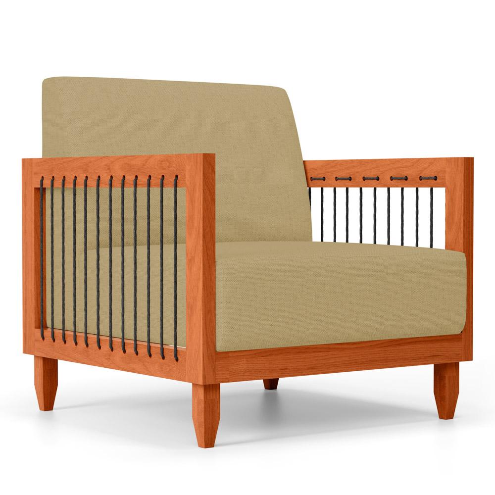 Poltrona Decorativa Varanda Samoa Madeira Maciça com Cordas Náutica Linho Dourado  - Desk Design