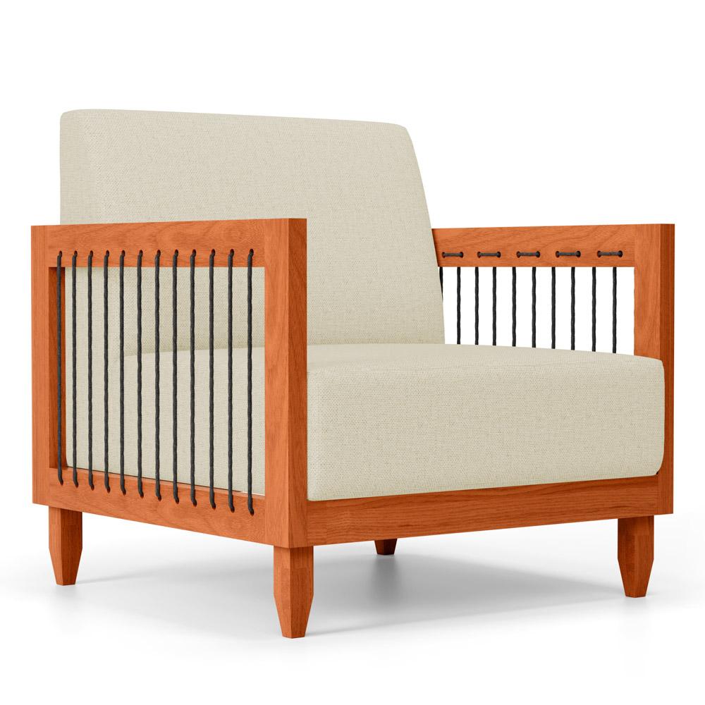 Poltrona Decorativa Varanda Samoa Madeira Maciça com Cordas Náutica Linho Pérola  - Desk Design