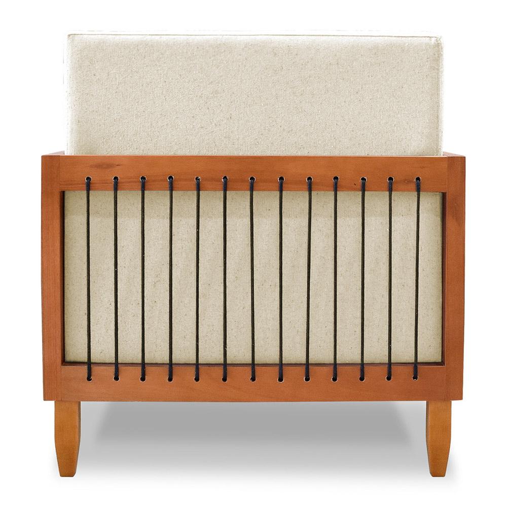 Poltrona Decorativa Varanda Samoa Madeira Maciça com Cordas Náutica Linho Pérola  - Desk Design