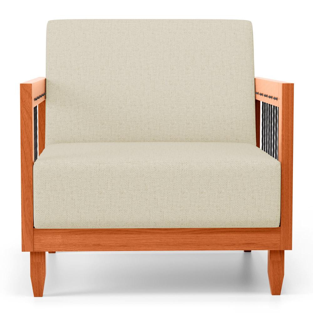Poltrona Decorativa Varanda Samoa Madeira Maciça com Cordas Náutica Linho Pérola  - Desk Design