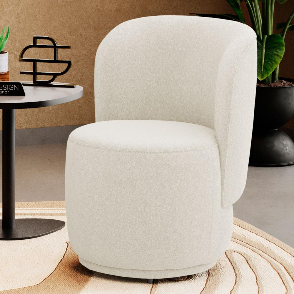 Poltrona Orgânica Decorativa Living Molly Bouclê Bege - Desk Design