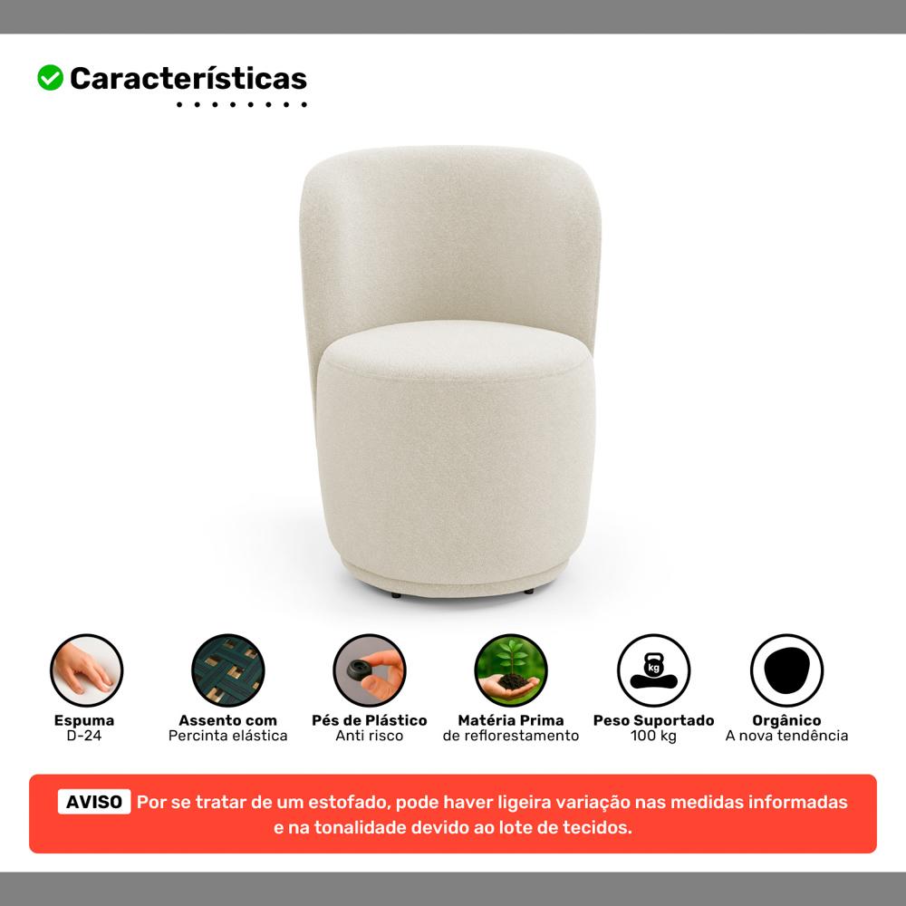 Poltrona Orgânica Decorativa Living Molly Bouclê Bege - Desk Design