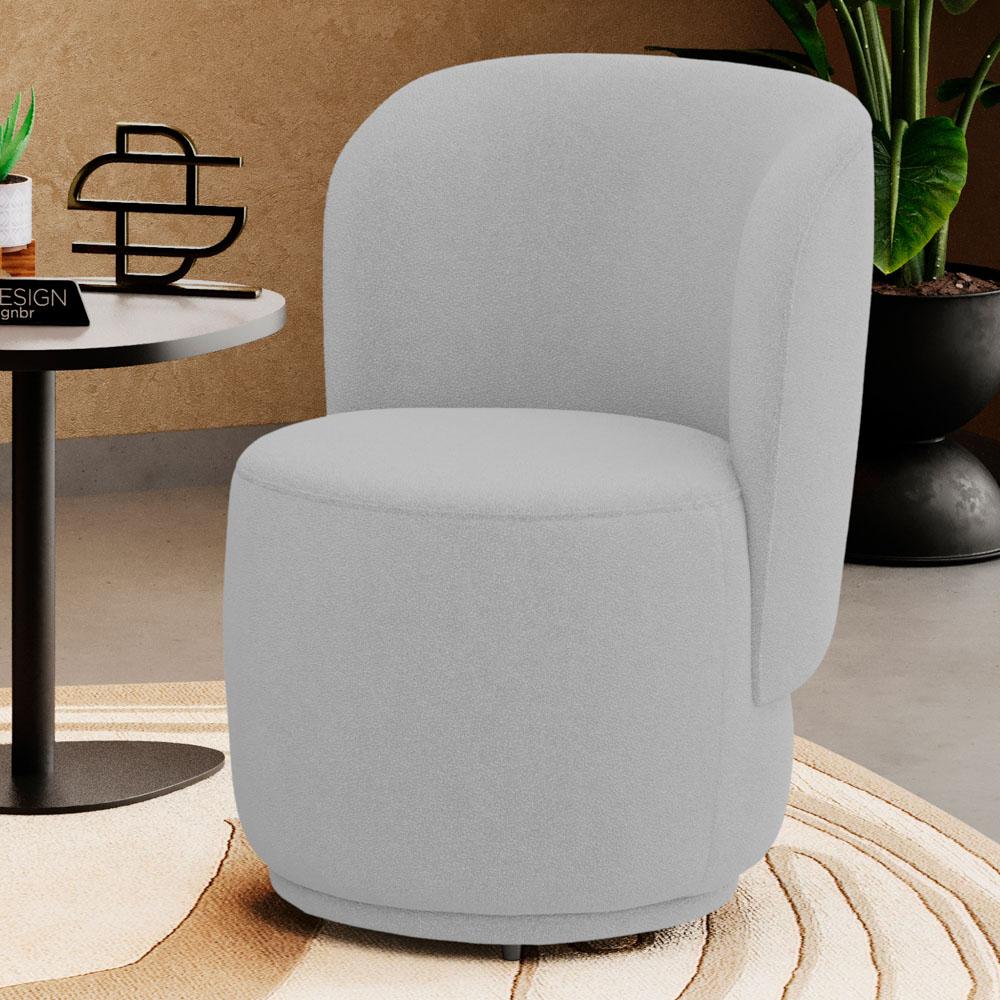 Poltrona Orgânica Decorativa Living Molly Bouclê Cinza Claro - Desk Design