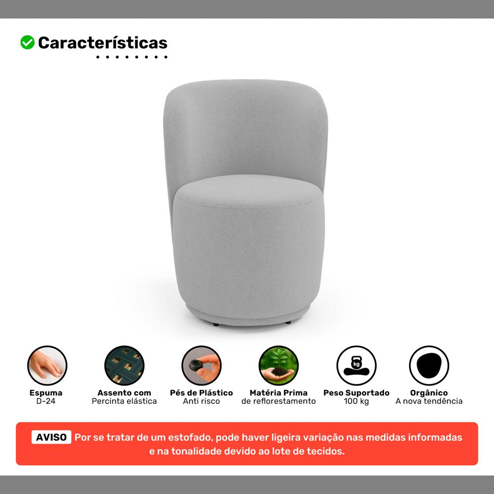 Poltrona Orgânica Decorativa Living Molly Bouclê Cinza Claro - Desk Design