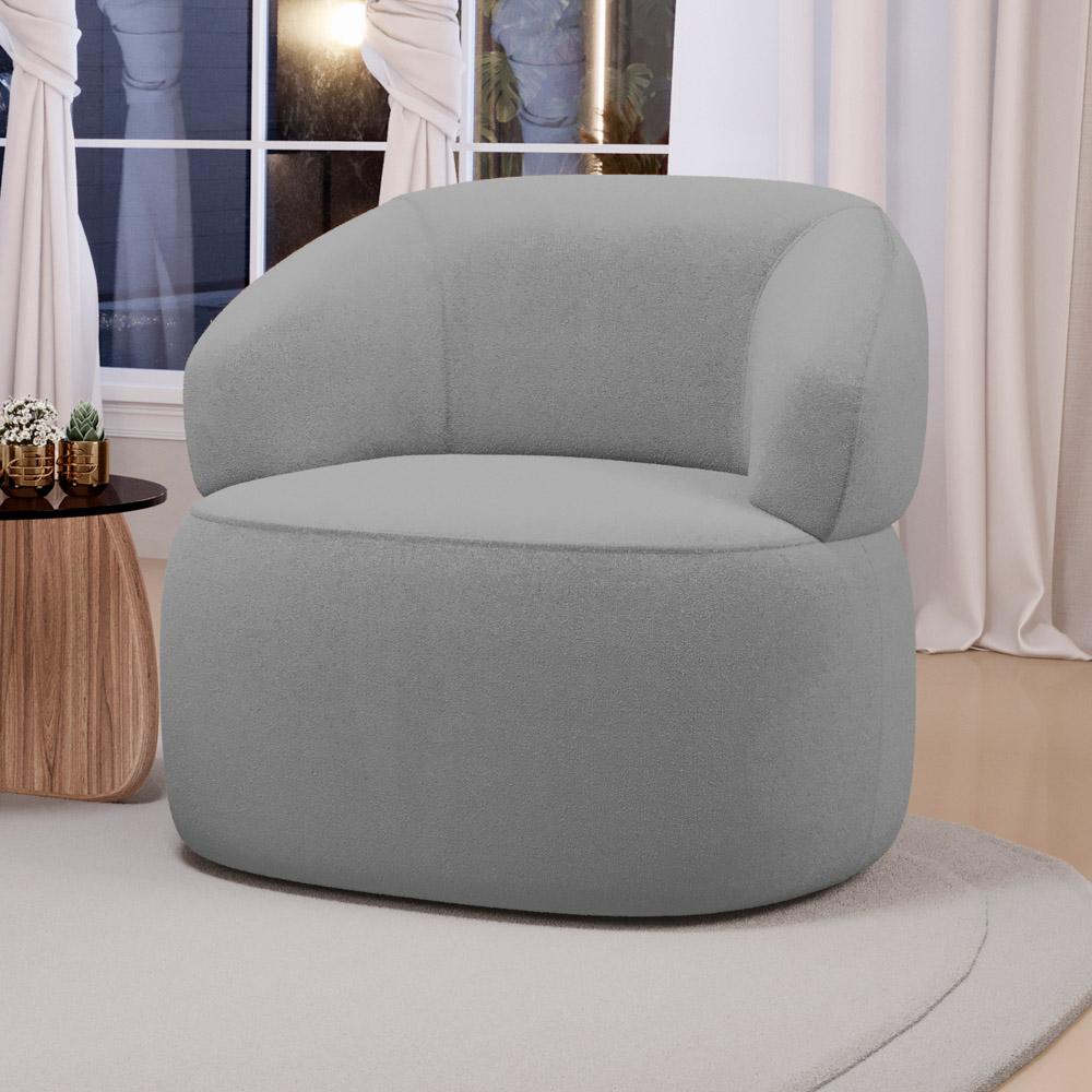 Poltrona Orgânica Giratória Living Glee Bouclê Cinza - Desk Design