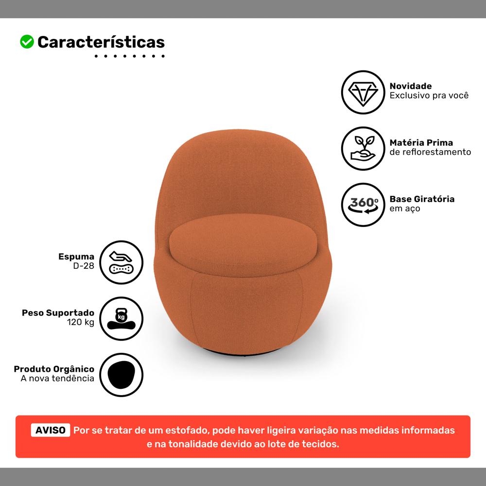 Poltrona Orgânica Living Memphis Base Giratória Bouclê Terracota - Desk Design