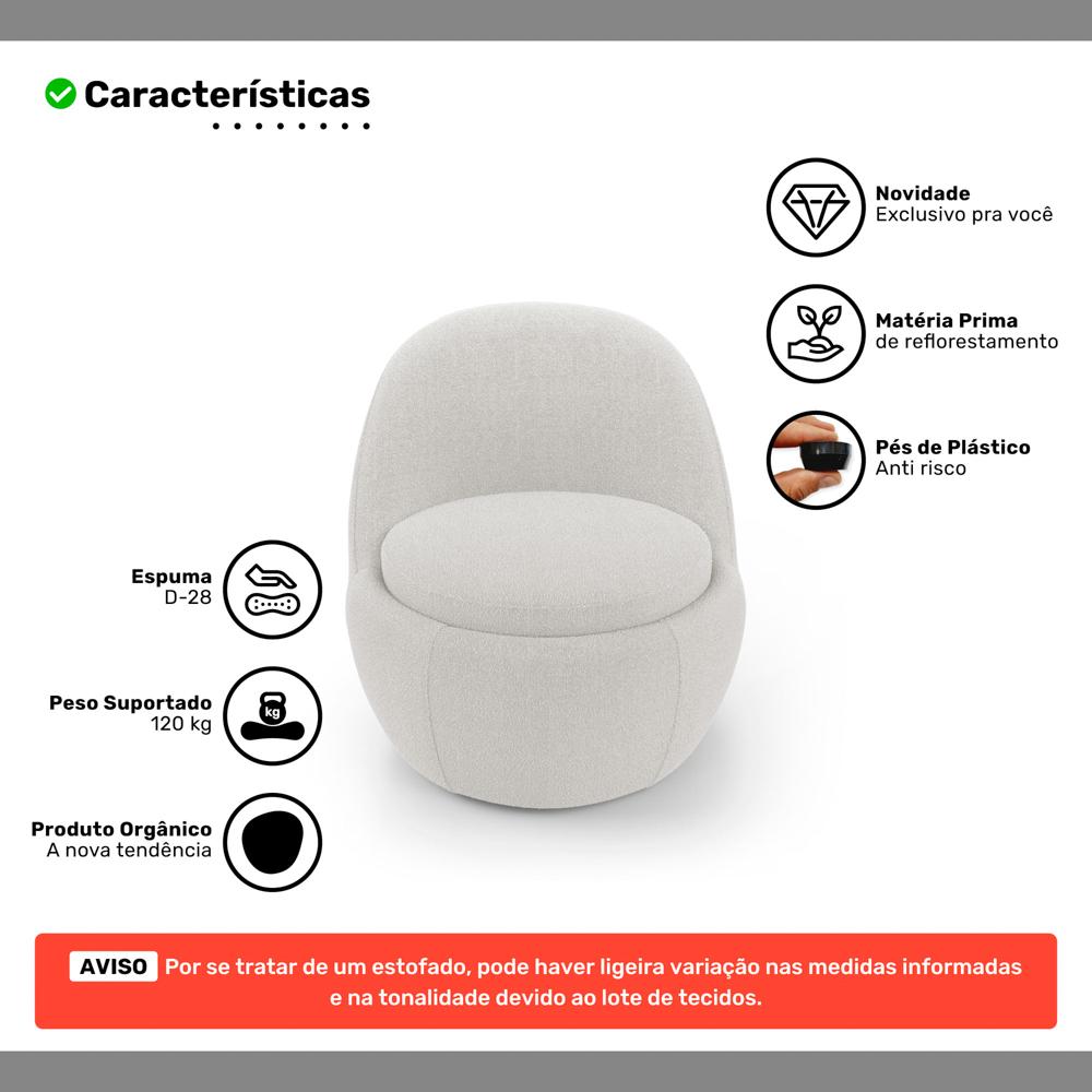 Poltrona Orgânica Living Memphis Fixa Bouclê Off White - Desk Design