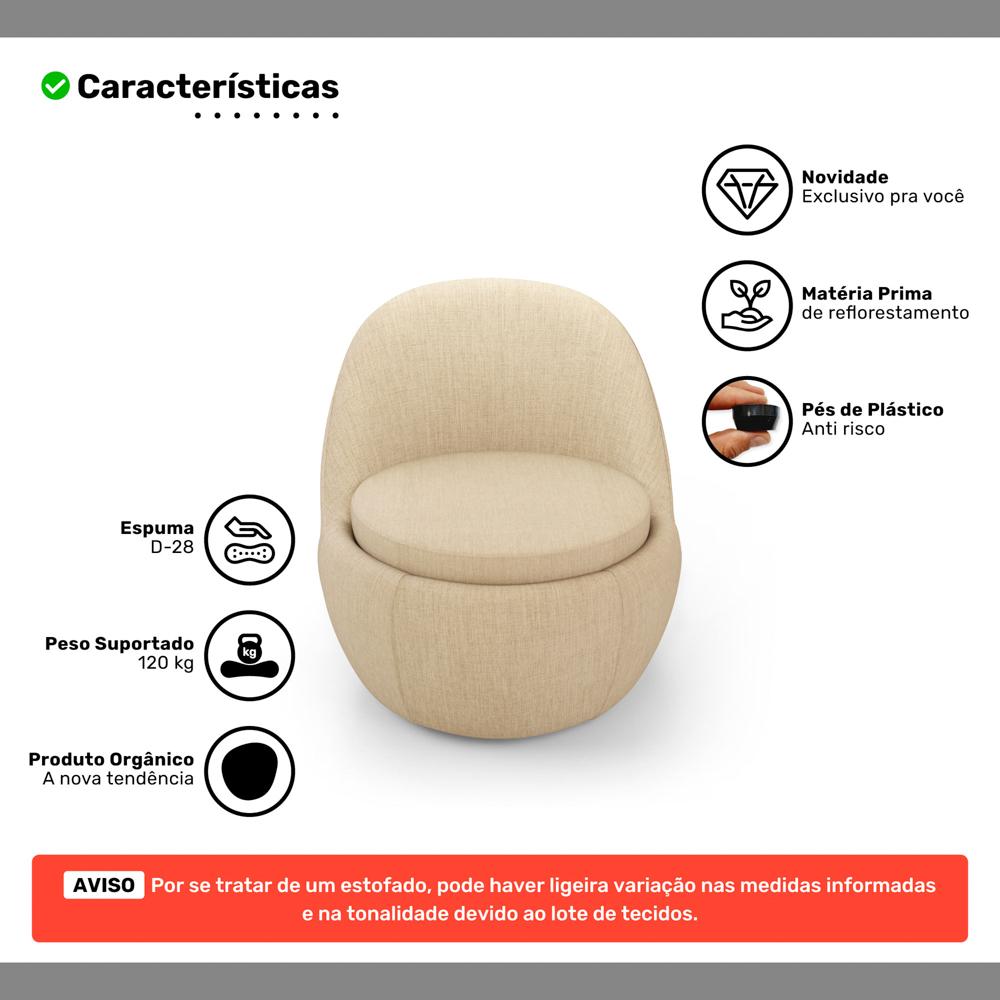 Poltrona Orgânica Living Memphis Fixa Linho Bege - Desk Design