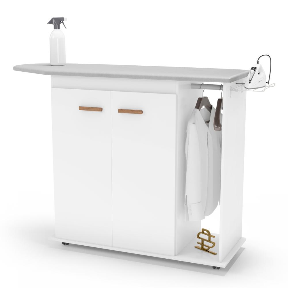 Tábua de Passar Roupa Top 02 Portas com Suporte Para Ferro e Cabideiro Branco - Desk Design
