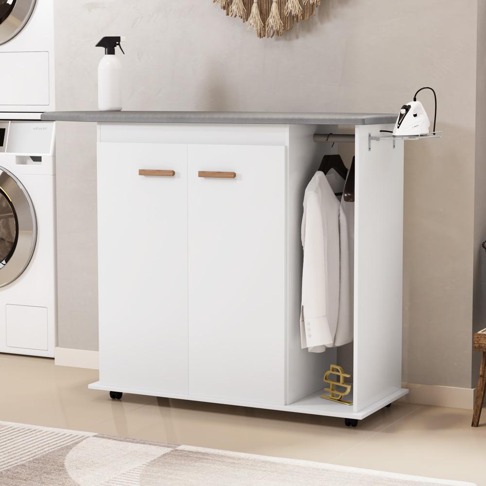 Tábua de Passar Roupa Top 02 Portas com Suporte Para Ferro e Cabideiro Branco - Desk Design
