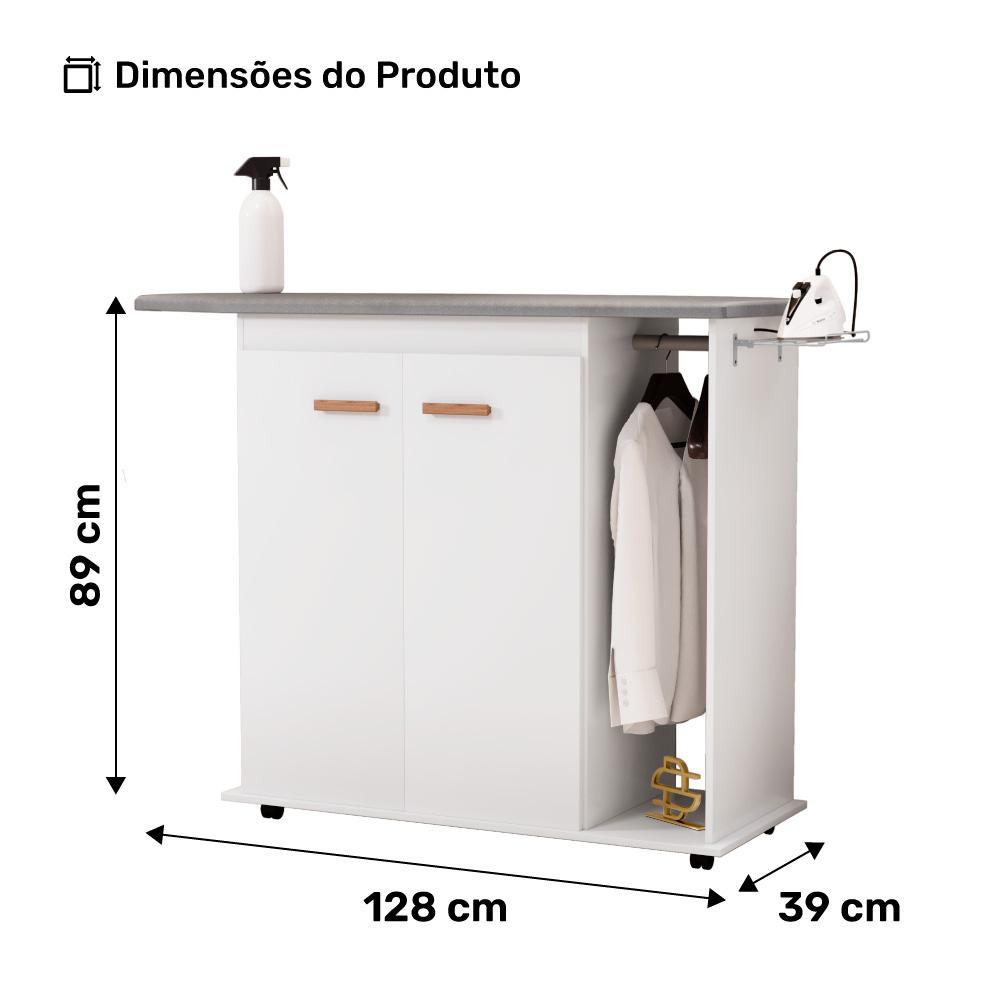 Tábua de Passar Roupa Top 02 Portas com Suporte Para Ferro e Cabideiro Branco - Desk Design