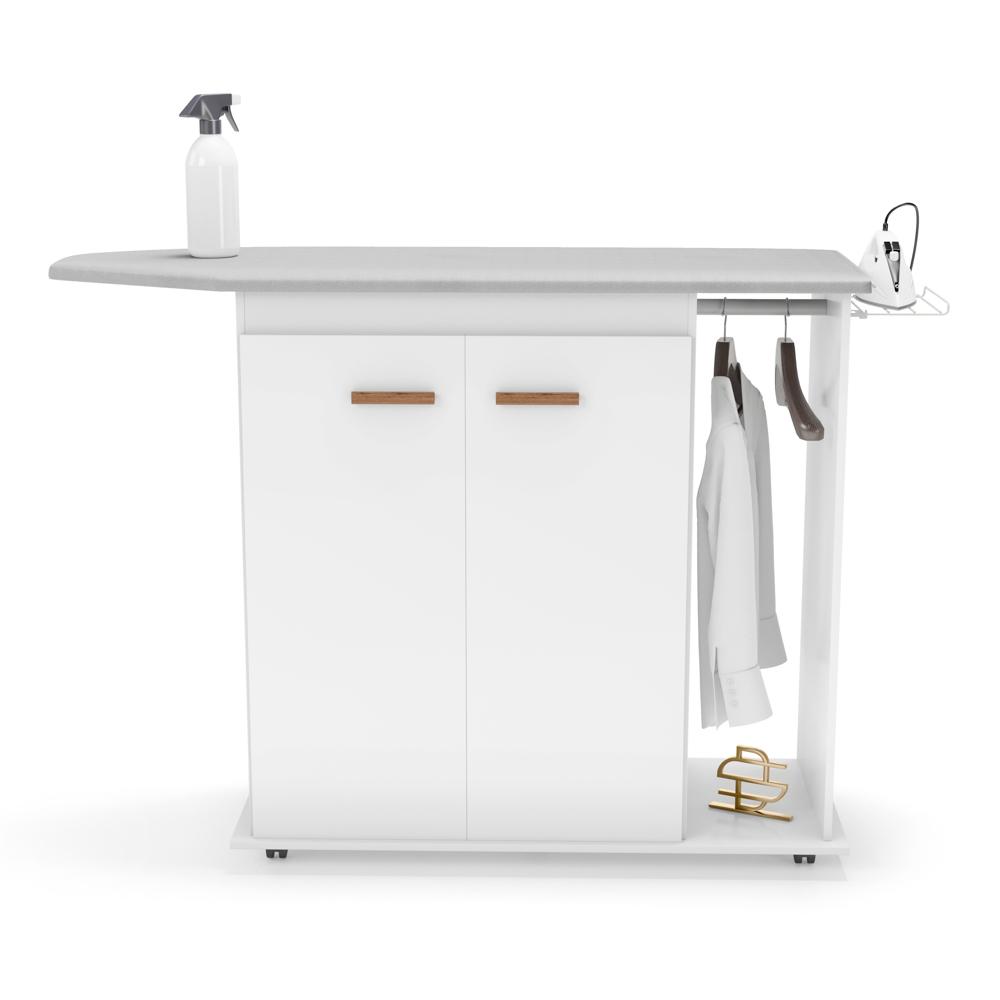 Tábua de Passar Roupa Top 02 Portas com Suporte Para Ferro e Cabideiro Branco - Desk Design