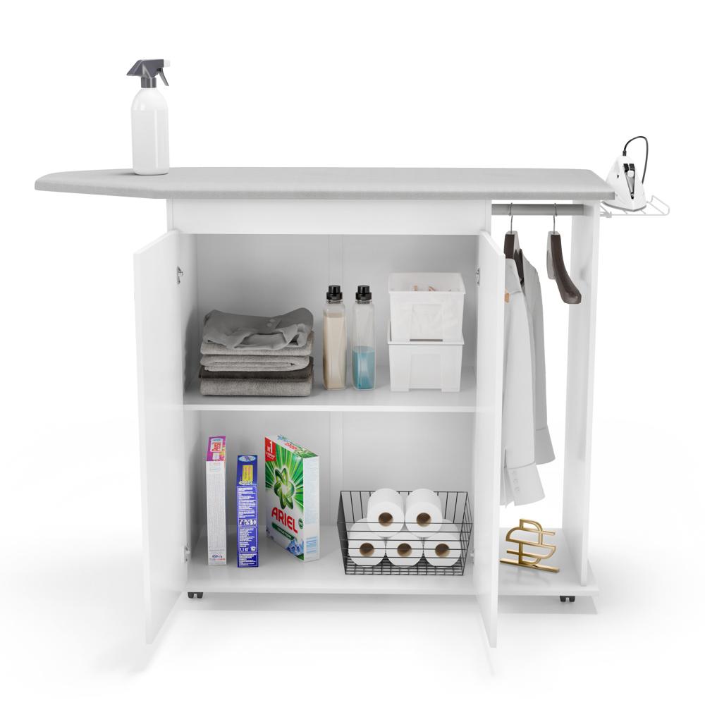 Tábua de Passar Roupa Top 02 Portas com Suporte Para Ferro e Cabideiro Branco - Desk Design