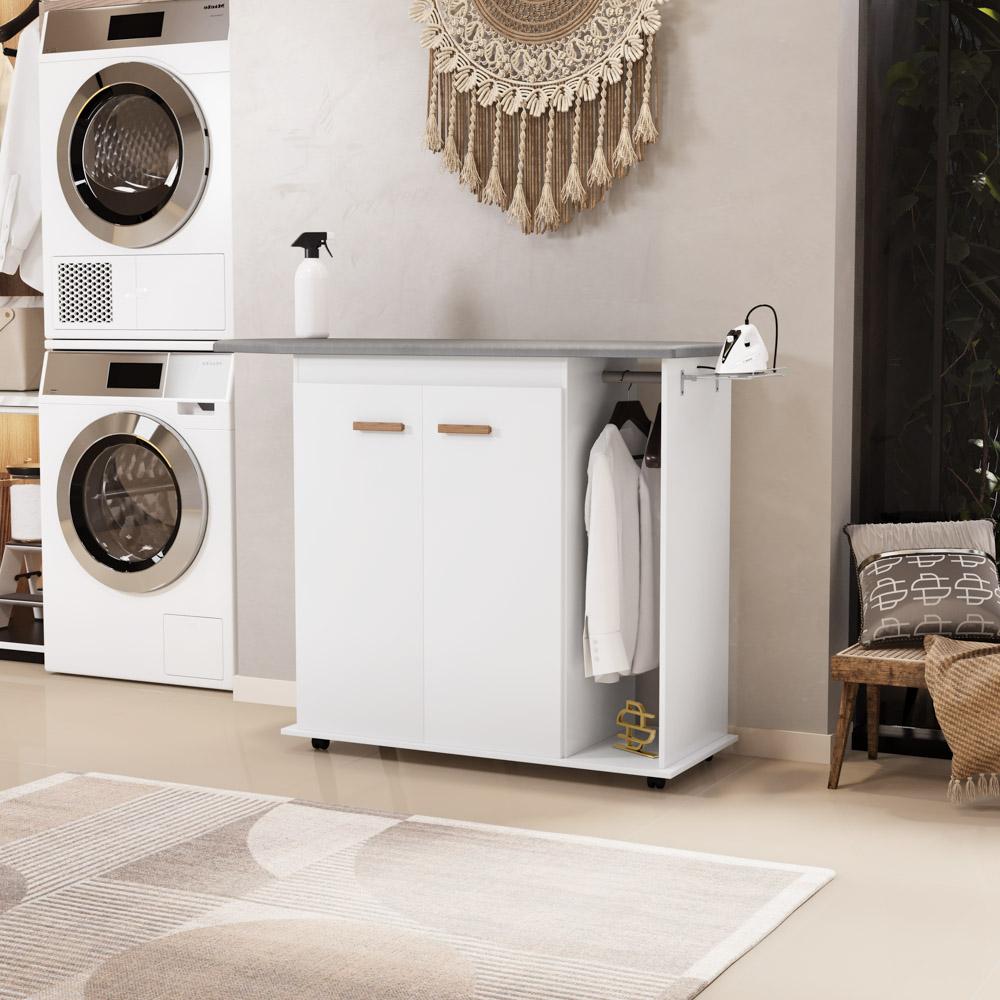 Tábua de Passar Roupa Top 02 Portas com Suporte Para Ferro e Cabideiro Branco - Desk Design
