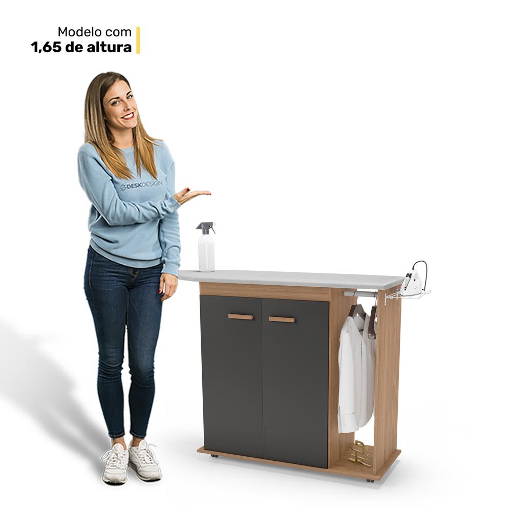 Tábua de Passar Roupa Top 02 Portas com Suporte Para Ferro e Cabideiro Freijó Grafite - Desk Design