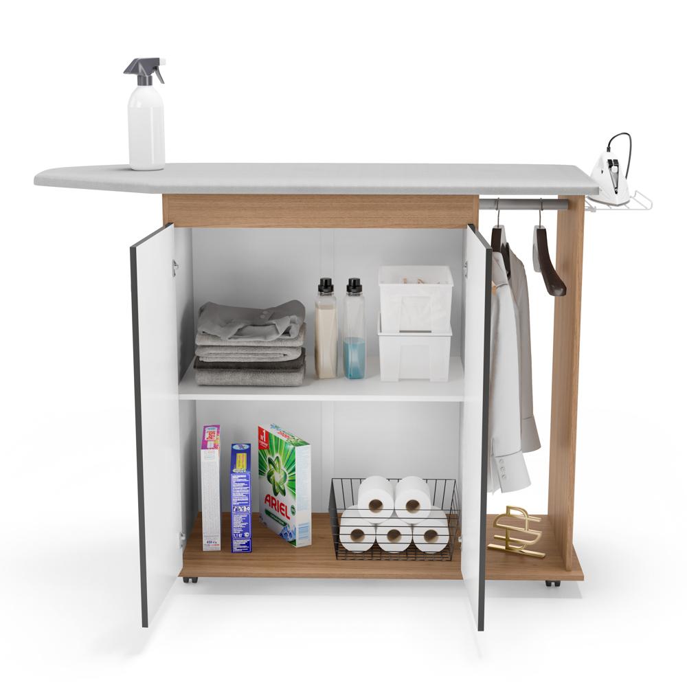 Tábua de Passar Roupa Top 02 Portas com Suporte Para Ferro e Cabideiro Freijó Grafite - Desk Design