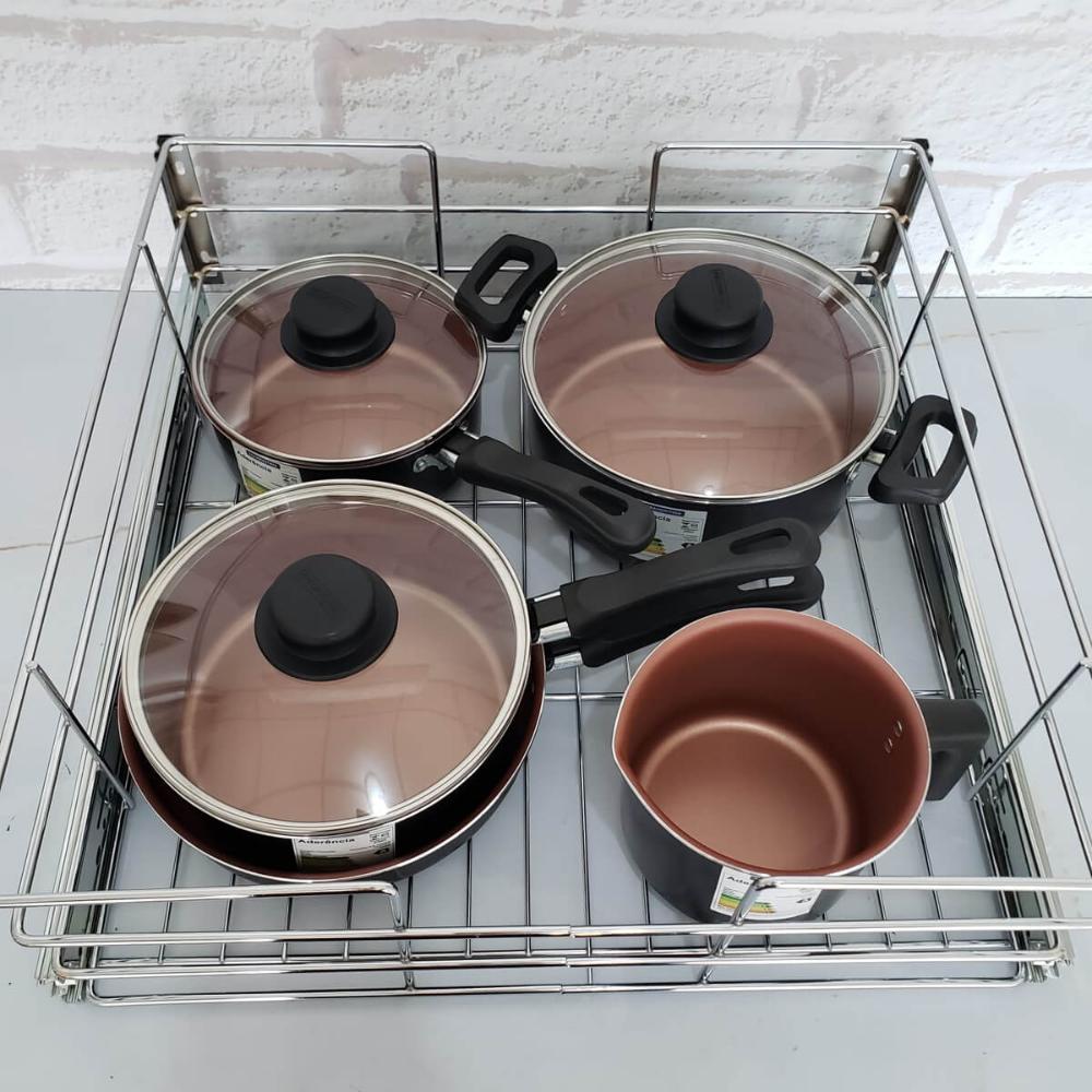 Gaveta Aramada 47cm Cromada Corrediças Deslizante Fruteira Armário Embutida Cozinha Dimec