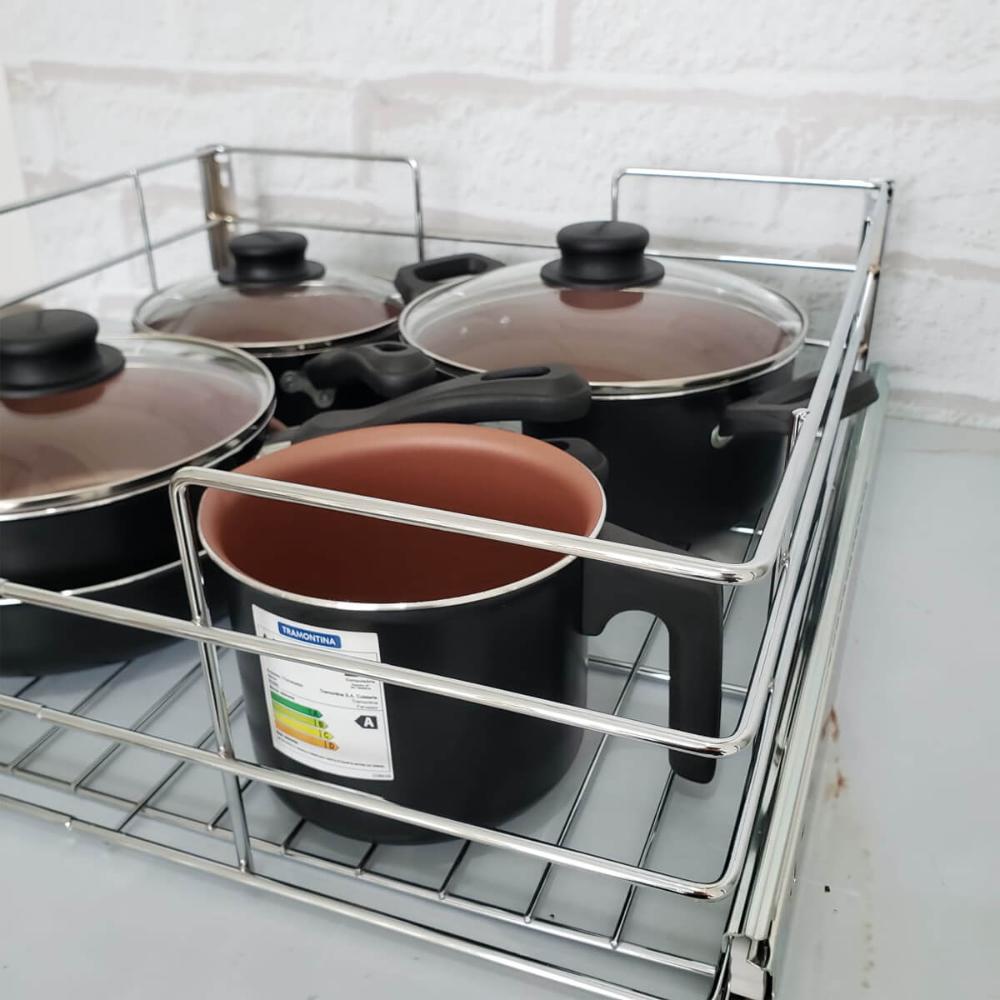 Gaveta Aramada 47cm Cromada Corrediças Deslizante Fruteira Armário Embutida Cozinha Dimec