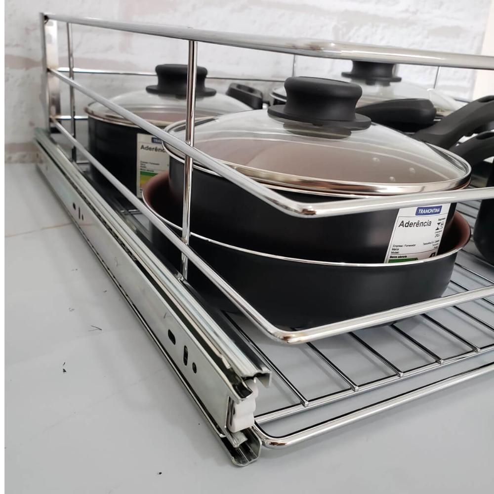 Gaveta Aramada 47cm Cromada Corrediças Deslizante Fruteira Armário Embutida Cozinha Dimec