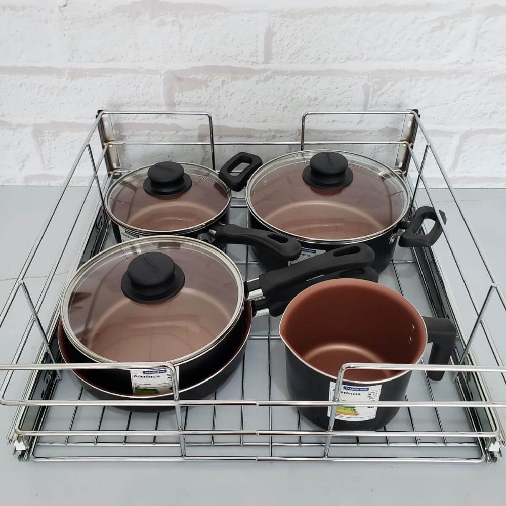 Gaveta Aramada 47cm Cromada Corrediças Deslizante Fruteira Armário Embutida Cozinha Dimec