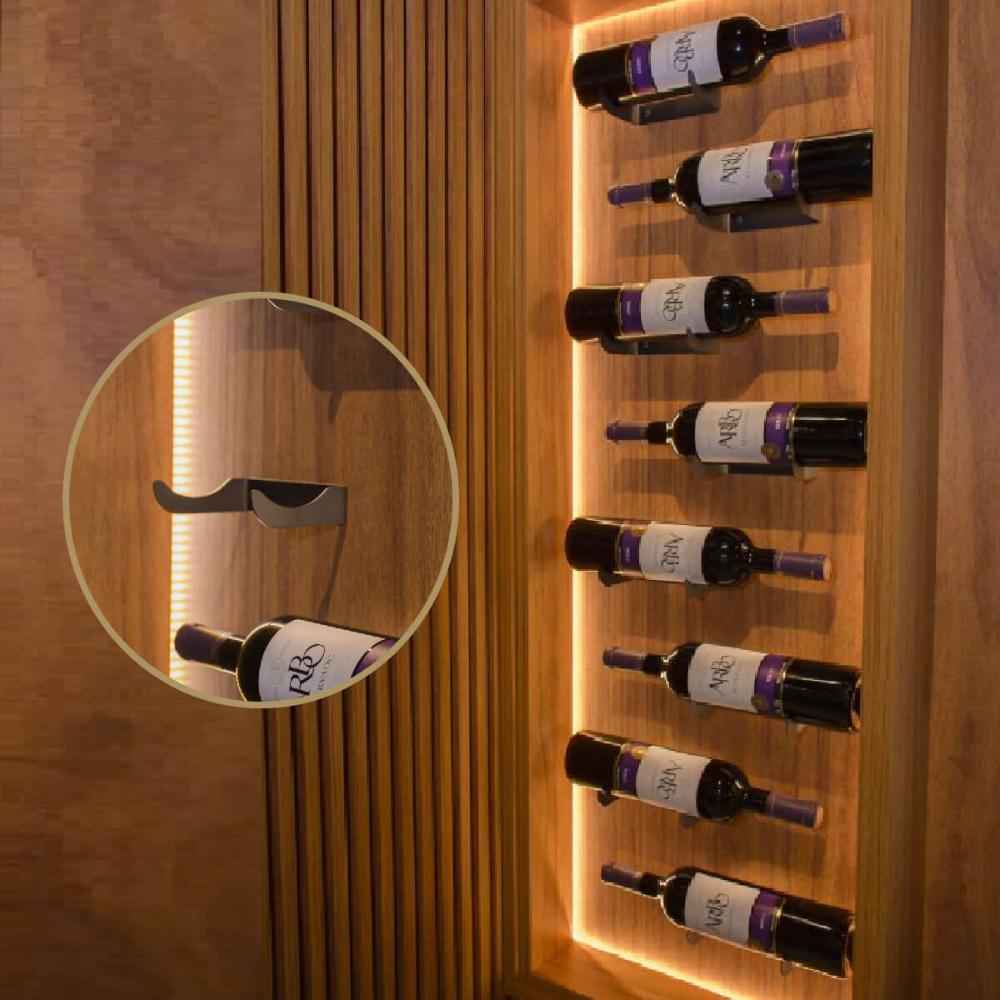 Kit 6 Suportes Para Garrafa de Vinho em Aço Adega de Parede Preto Adega Suspensa Horizontal para Bar