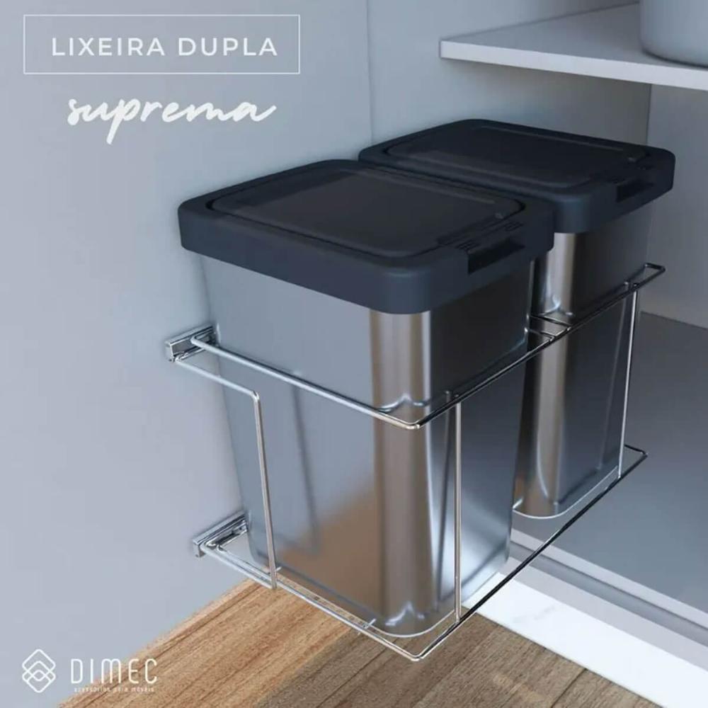 Lixeira Dupla para Cozinha Suprema Corrediça Deslizante Late