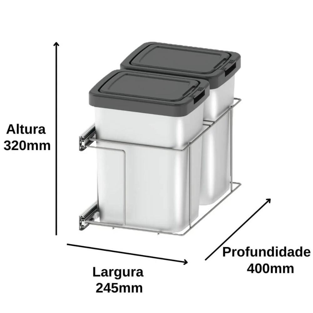Lixeira Dupla para Cozinha Suprema Corrediça Deslizante Late