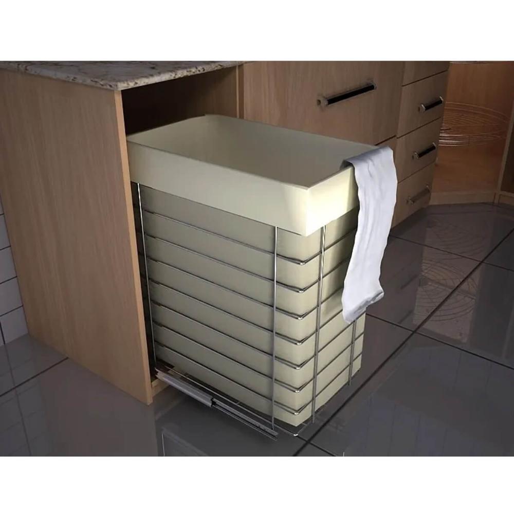 Tulha Corrediça Deslizante de Embutir com Saco de Tecido Bege Dimec 15kg Cesto Aramado