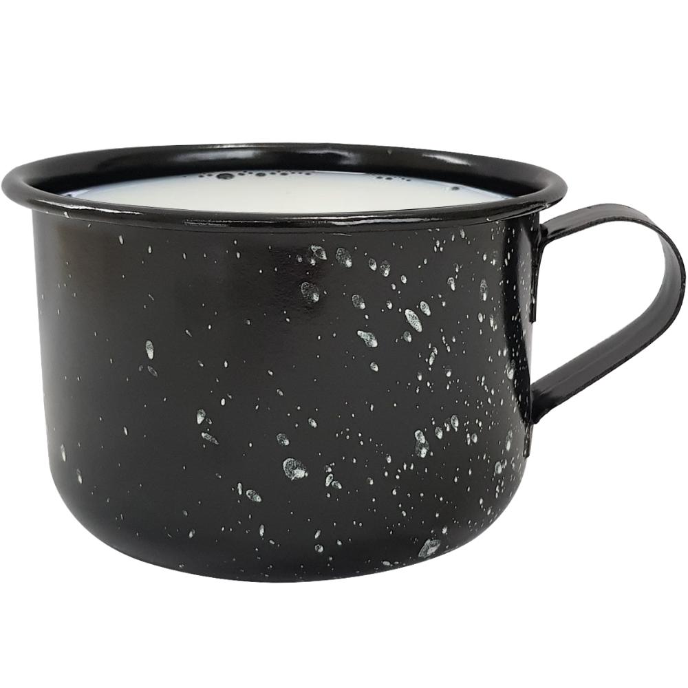 Caneca Esmaltada Grande Leiteira 600ml Caneca Rustico Preta