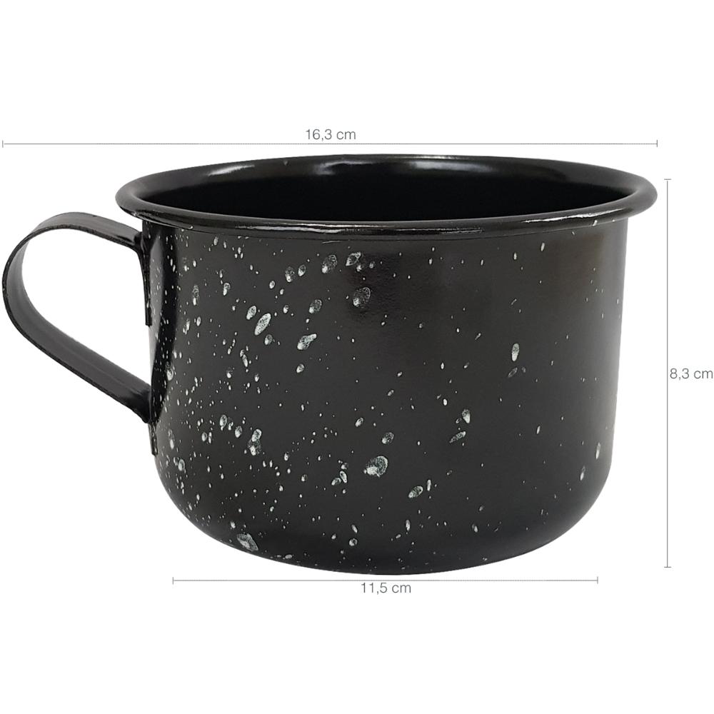 Caneca Esmaltada Grande Leiteira 600ml Caneca Rustico Preta