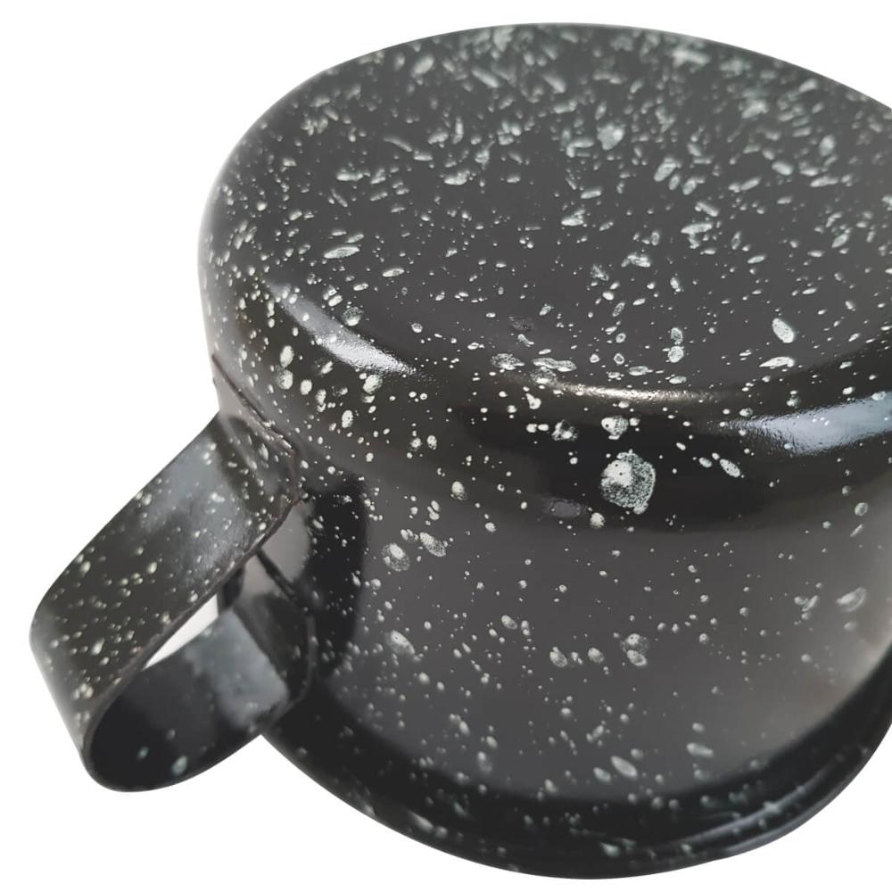 Caneca Esmaltada Grande Leiteira 600ml Caneca Rustico Preta