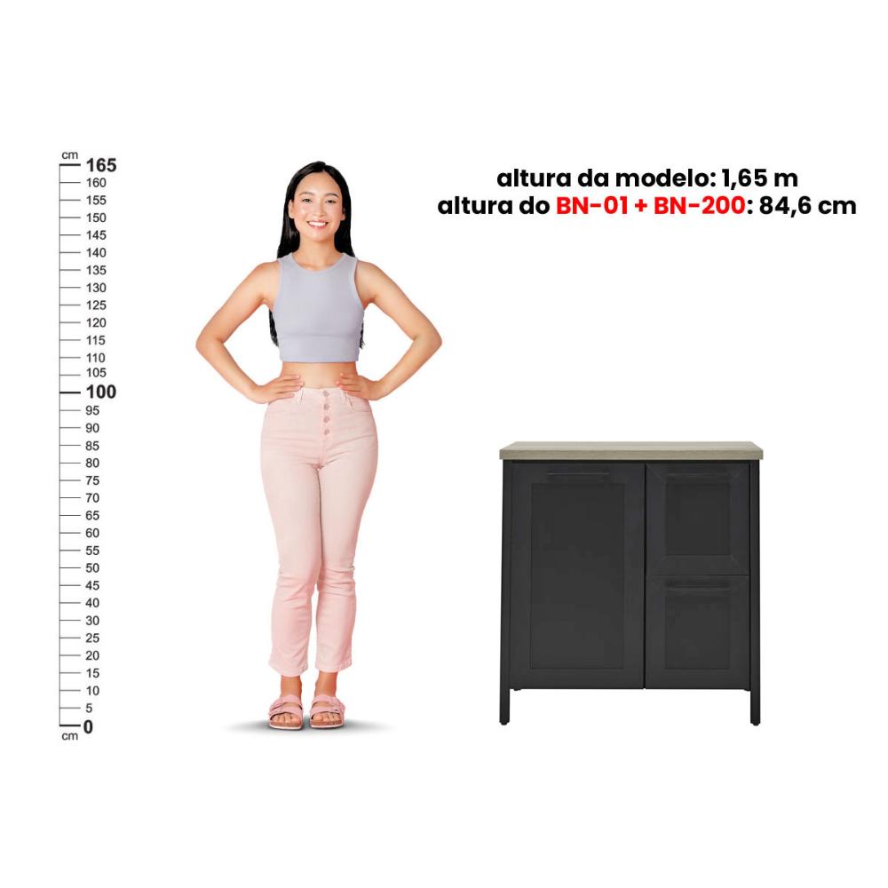 Aparador Buffet Ditália 1Porta 2Gav c/Tampo BN-01 Cor:Preto