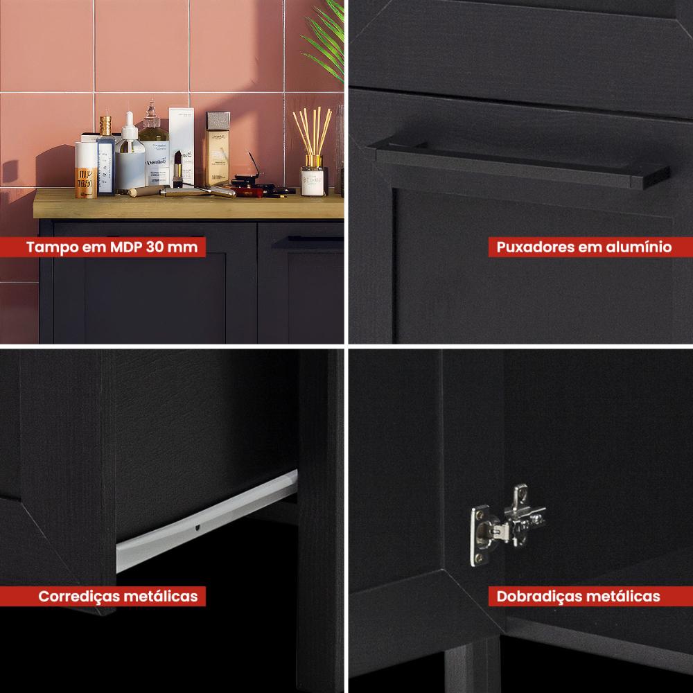 Aparador Buffet Ditália 1Porta 2Gav c/Tampo BN-01 Cor:Preto