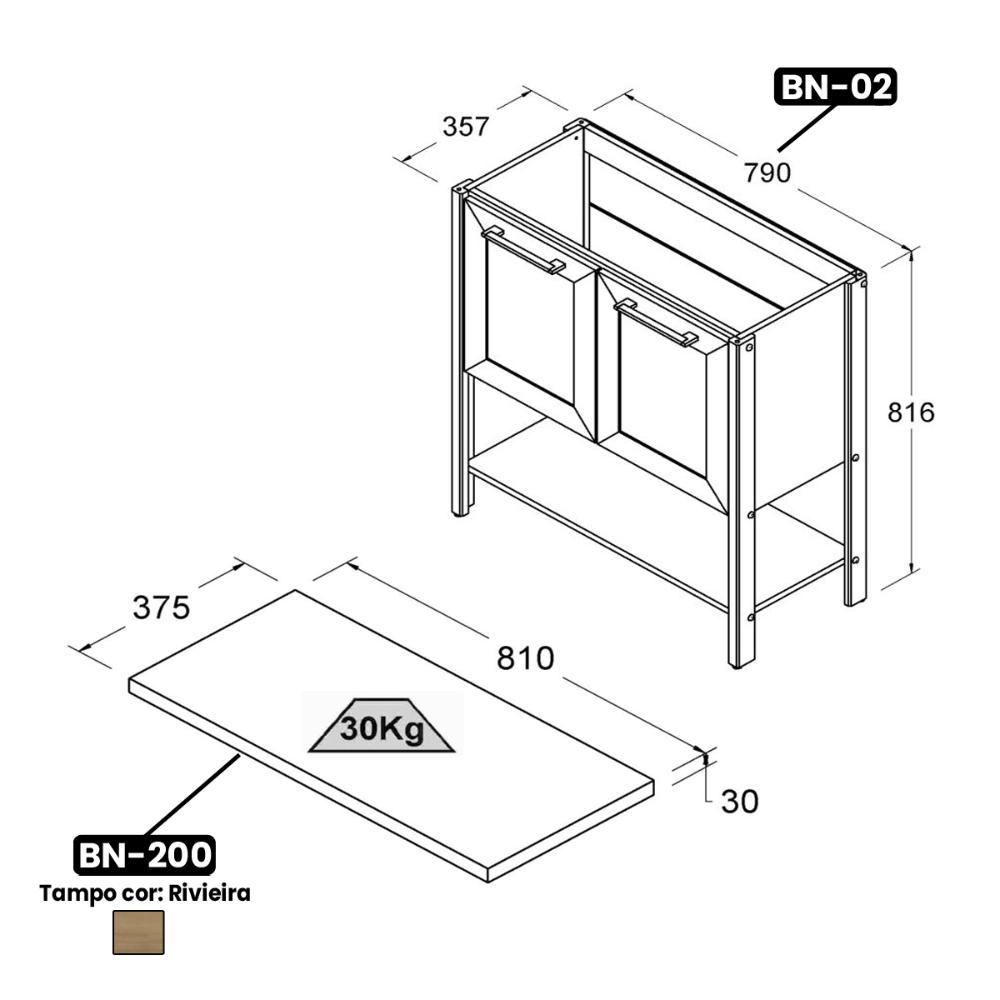 Aparador Buffet Ditália 2 Portas c/Tampo BN-02 Cor:Branco
