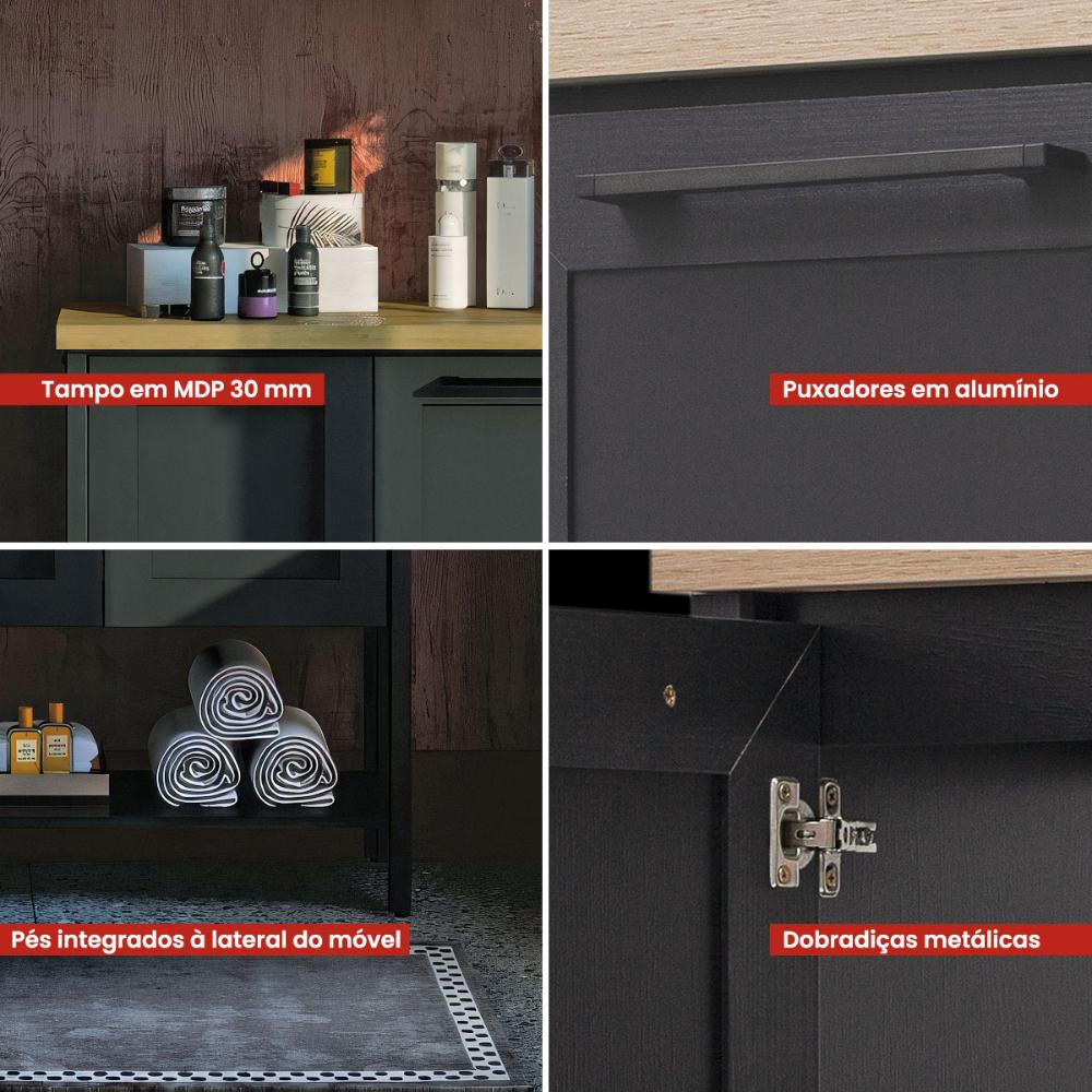 Aparador Buffet Ditália 2 Portas c/Tampo BN-02 Cor:Preto
