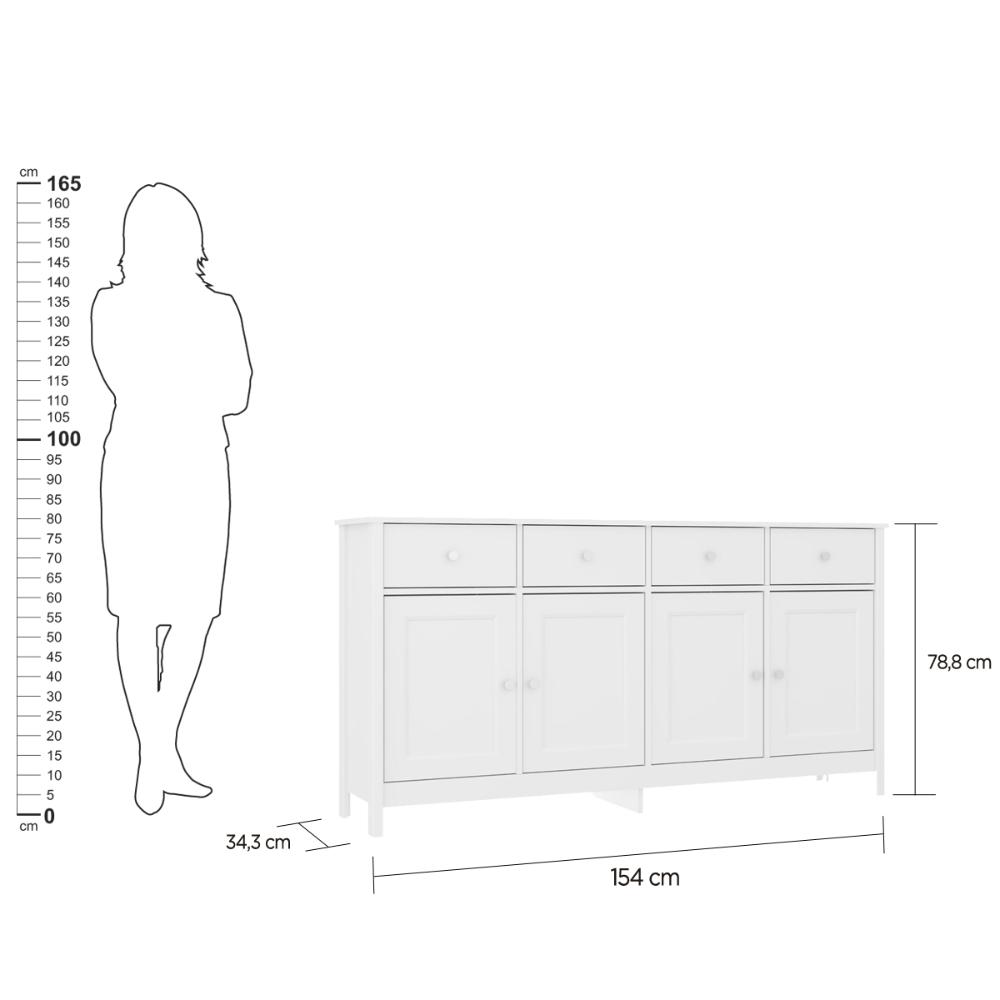 Aparador Buffet Ditália 4 Portas 4 gavetas R-626 Branco