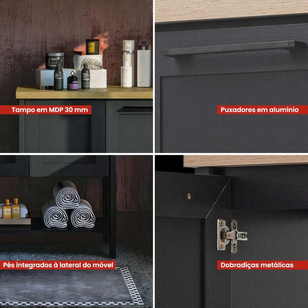 Aparador Buffet Ditália C/ Espelho 2 Portas BN-02 Cor:Preto
