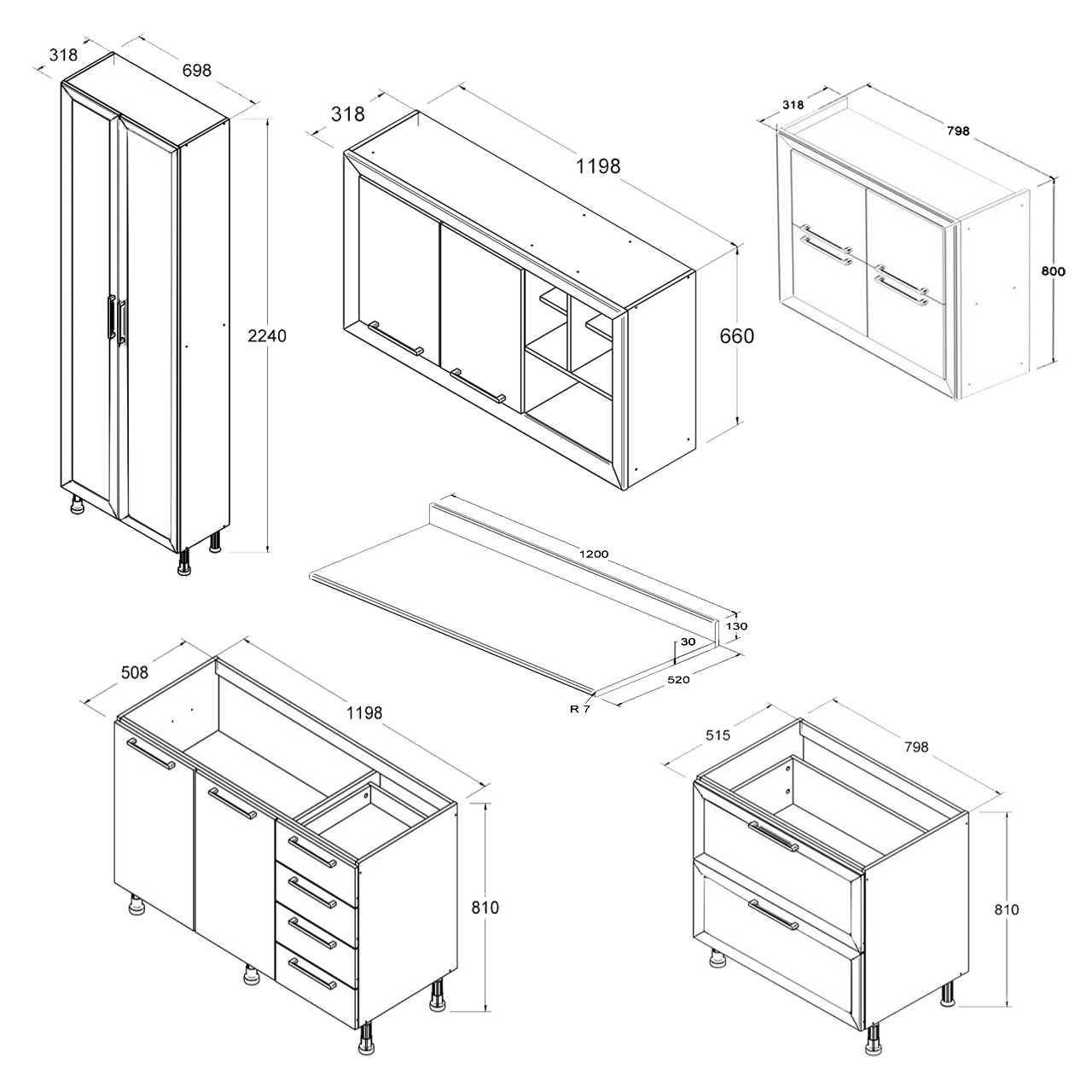 Armário de Cozinha Completo Ditália Aspen 5 Peças CV/BR A10