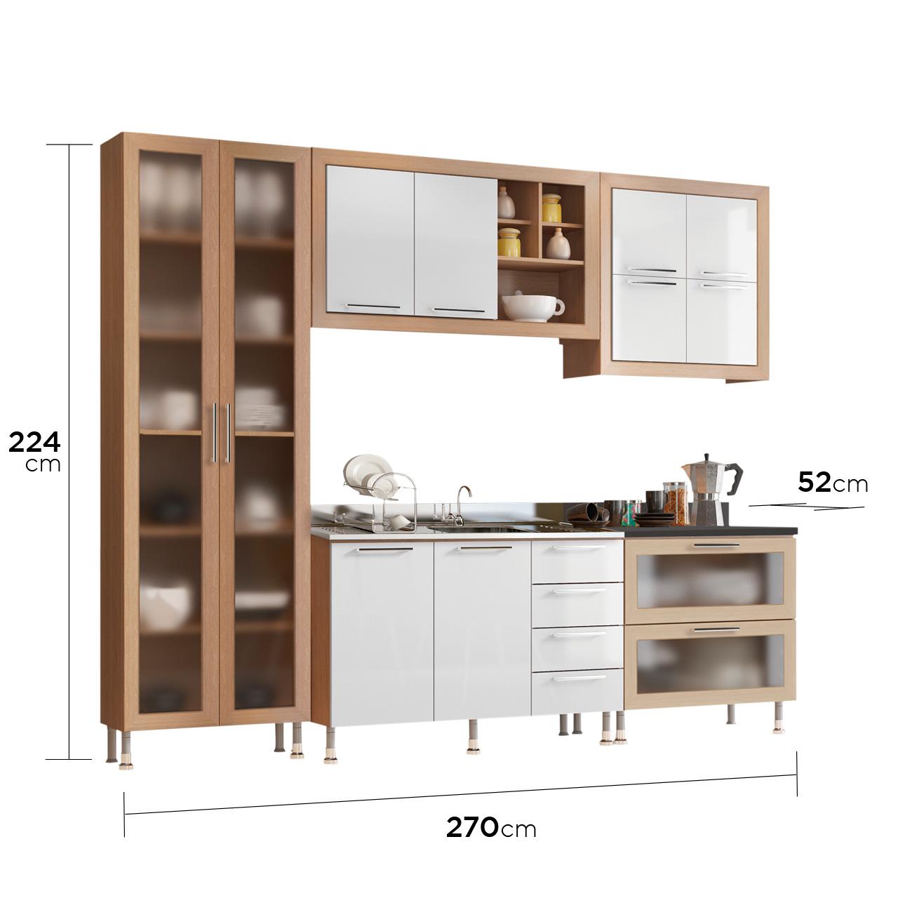 Armário de Cozinha Ditália Aspen 5 Peças Carvalho/Branco A10