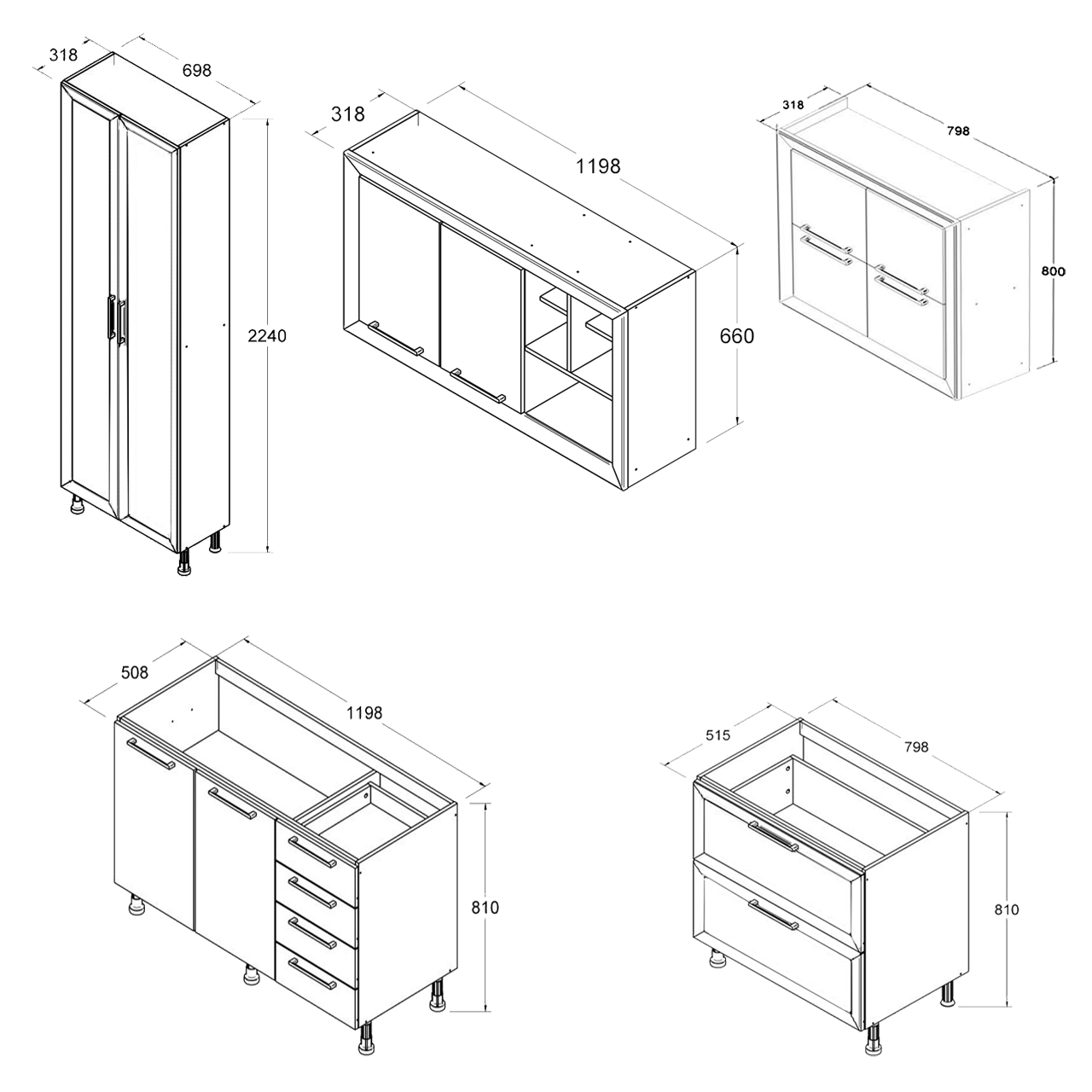 Armário de Cozinha Ditália Aspen 5 Peças Carvalho/Branco A10