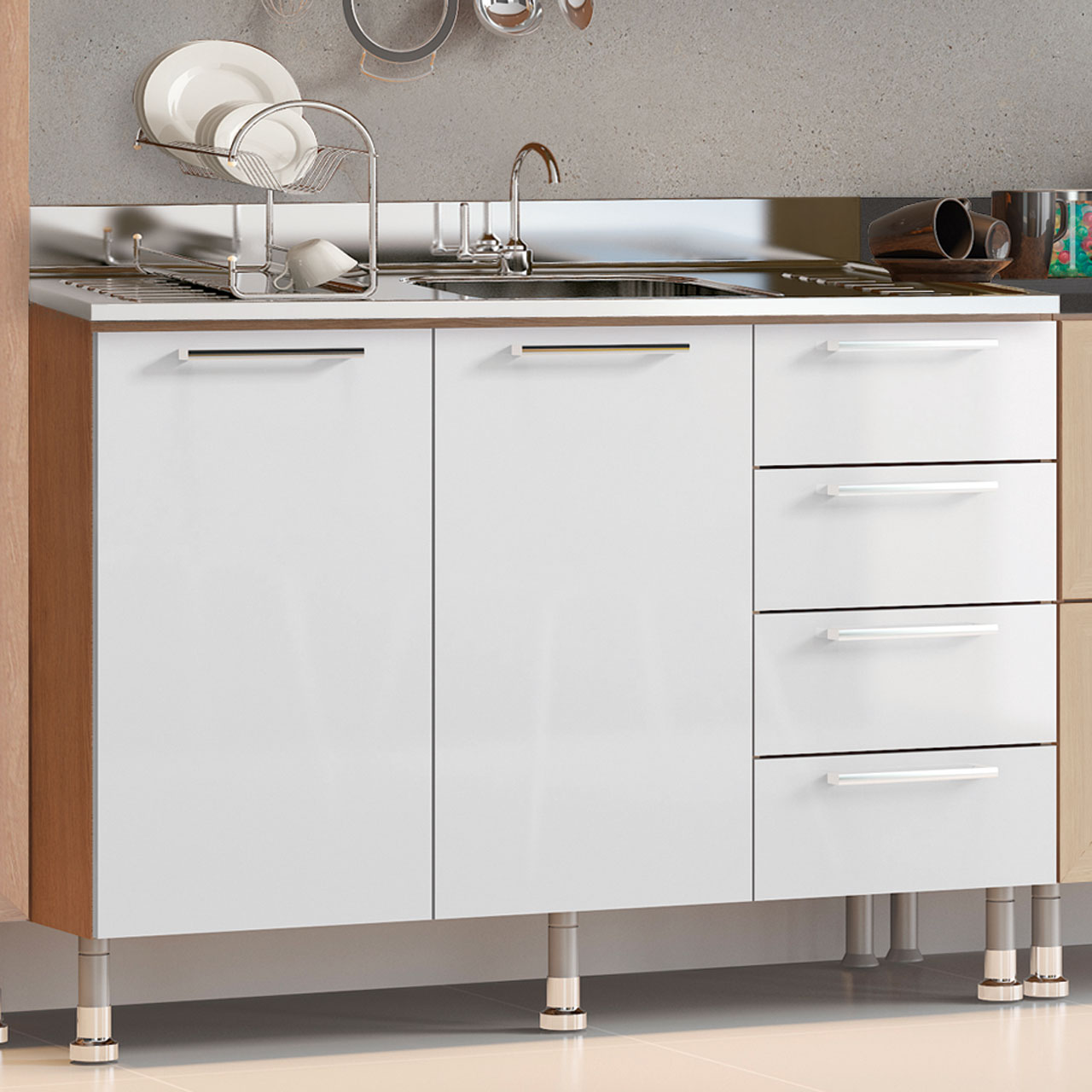 Armário de Cozinha Ditália Aspen 5 Peças Carvalho/Branco A10