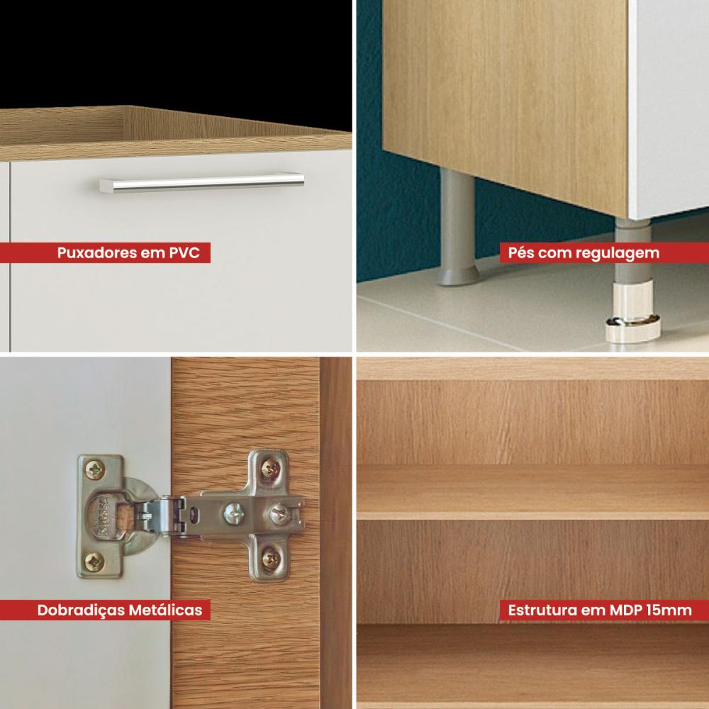 Balcão Cozinha Ditália Aspen 2Pt CD-102 Carvalho/Branco