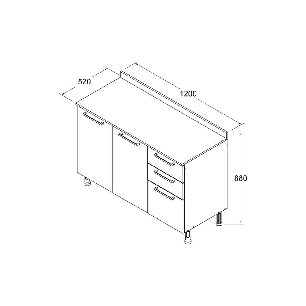 Balcão Cozinha Ditália Aspen CV/BR com Tampo Carvalho CD-171