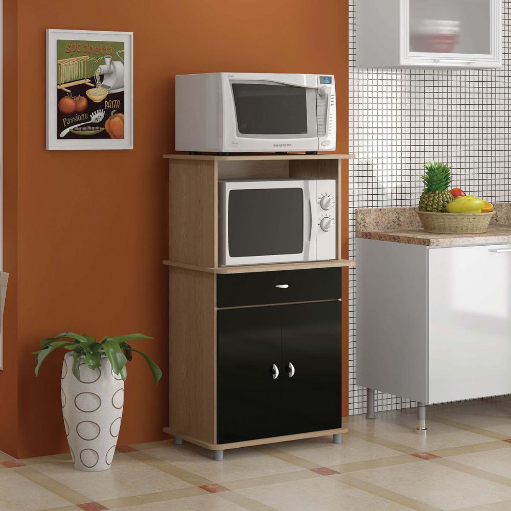 Balcão Micro-ondas Ditália 2 Portas BA-30 Carvalho/Preto