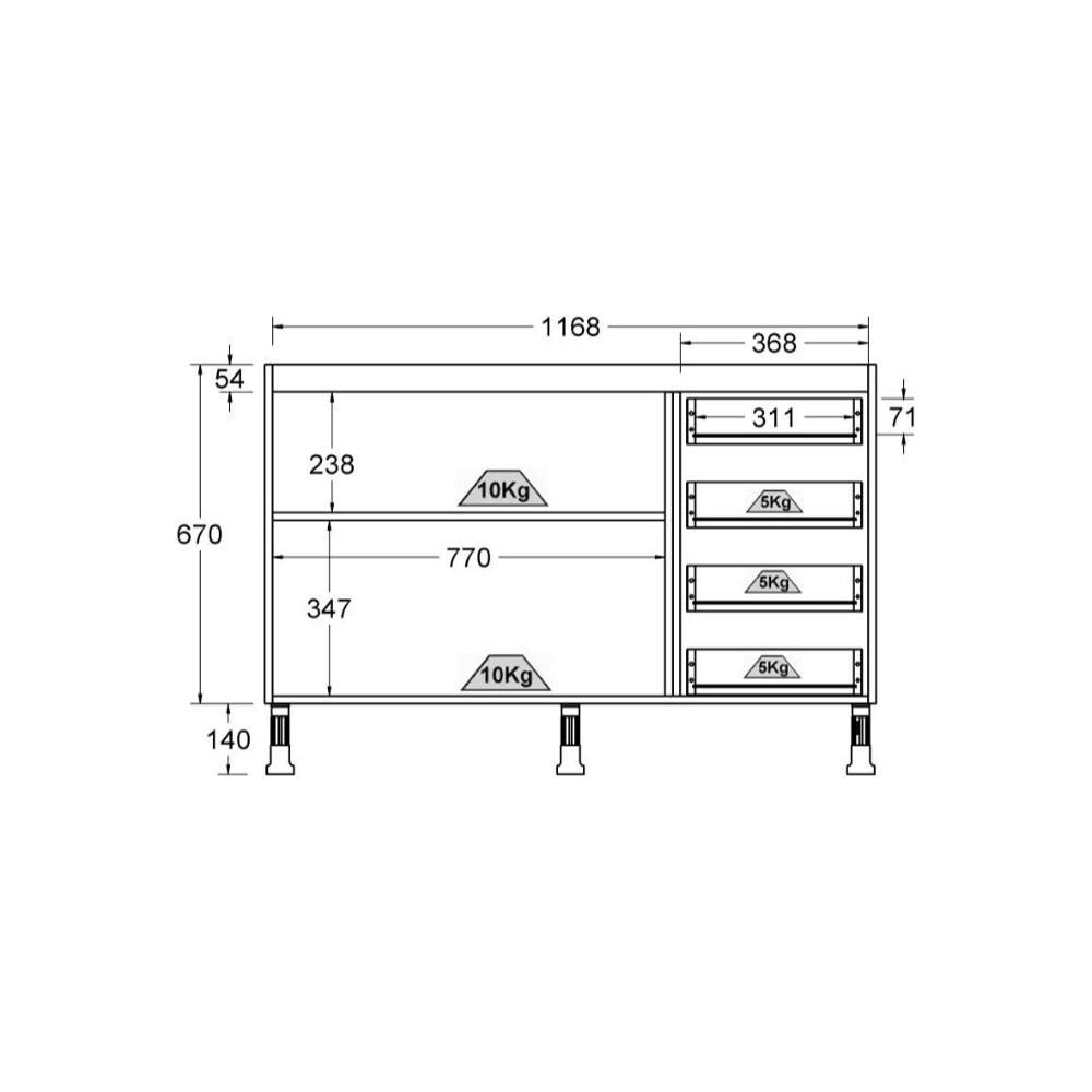 Balcão de Cozinha Ditália Aspen 2 pt 4 gavetas CV/BR CD-104