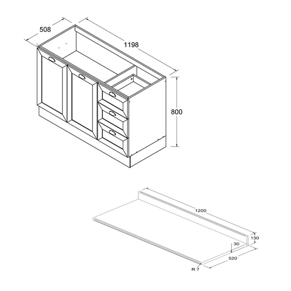Balcão de Cozinha Ditália Denver com tampo Rv/Br CD-1014