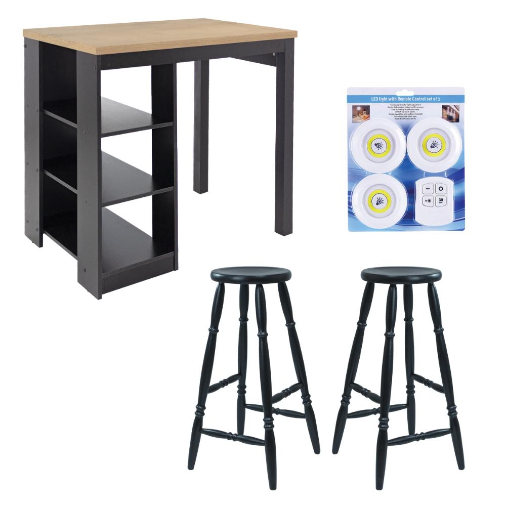 Bancada Cozinha Ditália + 2 Banquetas + Iluminação CD-1022 cor:preto