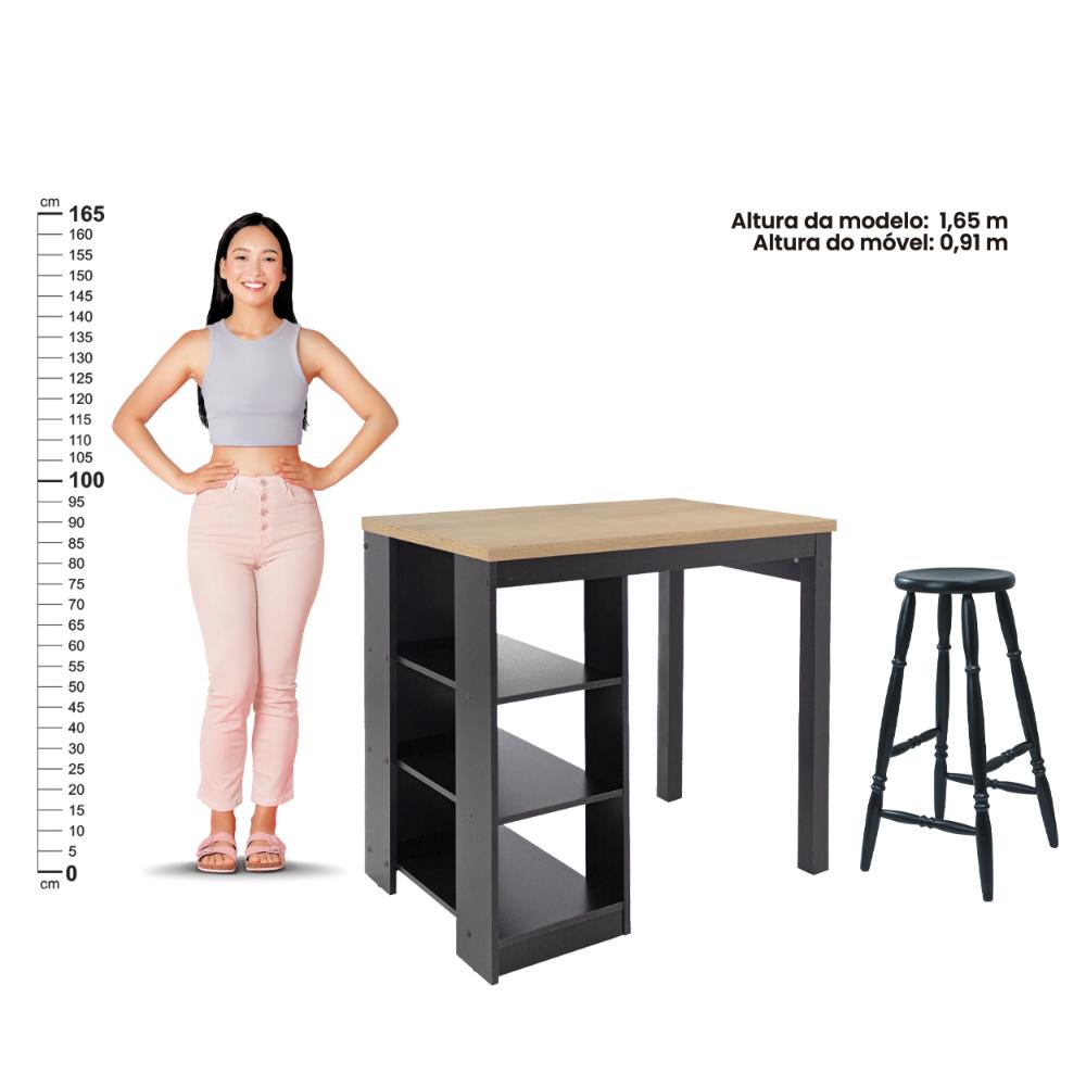 Bancada Cozinha Ditália + 2 Banquetas + Iluminação CD-1022 cor:preto